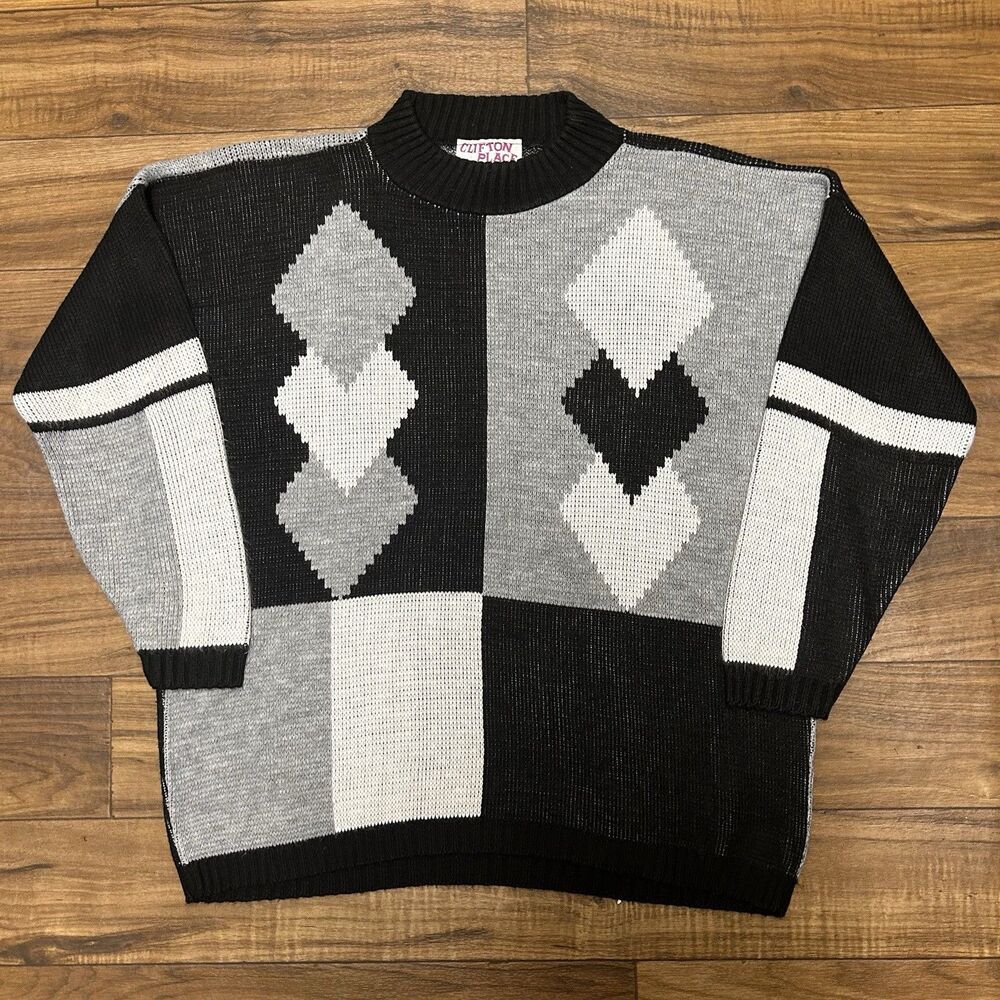 Vintage Clifton Place Sweater 2XL Multicolor Geometric Grandpa Knit 90s